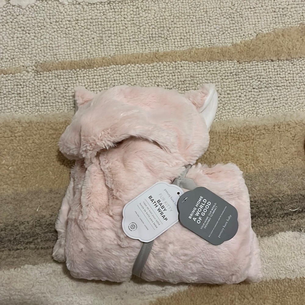 New Pottery Barn Kids Kitty Hooded Baby Towel